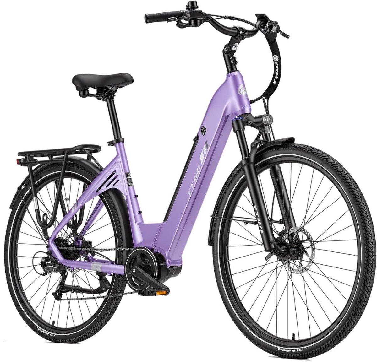 TTGO C7 SE Elektrische Stadsfiets - 28" Banden - 250W Bafang Middenmotor - 36V18Ah Accu - Bereik tot 140km - Shimano 9 Versnellingen - Paars