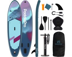 LifeGoods SUP Board Allround Compact - met Zitje - 120 KG Draagkracht - 300 x 76 cm - Opblaasbaar - Compleet SUP pakket - Blauw/Paars