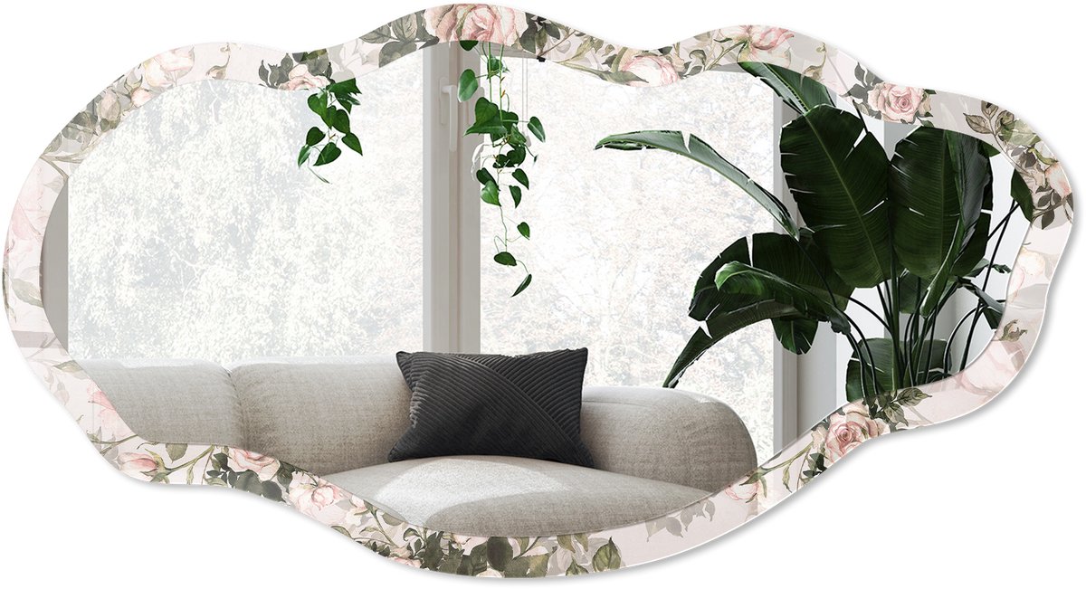 Wallfluent Vintage Rozen Spiegel - Roze Rechthoekige Spiegel Voor Interieur - Organische Spiegel - Slaapkamer, Woonkamer, Hal - Vintage - 45x90 cm - Totale afmeting 52x97 cm