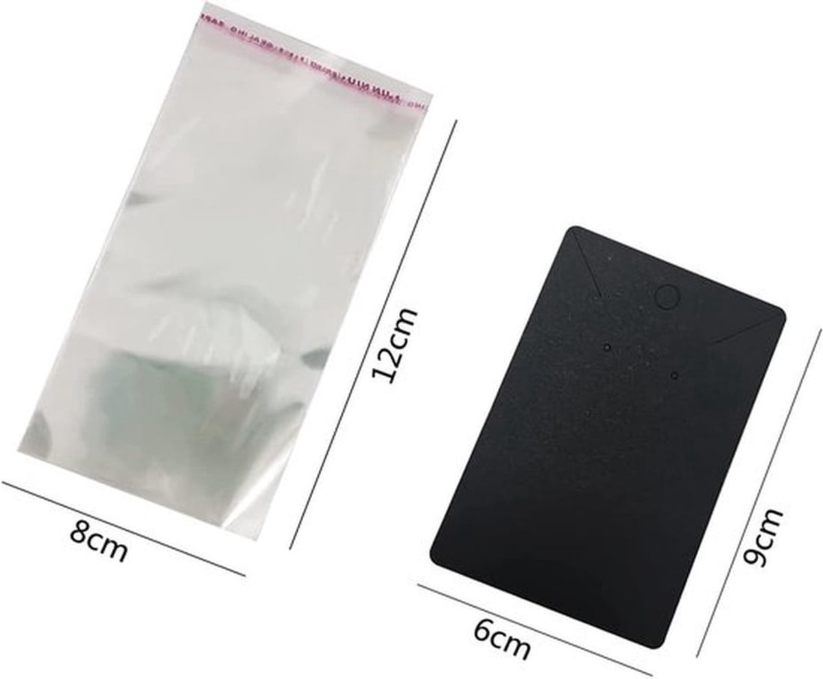 Sieradenstaanders 50 Stuks - Kraftpapieren Kaarten - Zelfklevende Zakken - Ophangsystemen - 6 x 9 cm - Voor Winkelkaarten - Kaarthouder