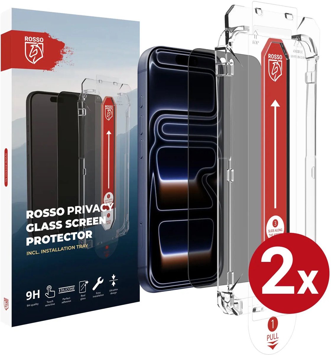 Rosso Privacy Screen Protector Geschikt voor Apple iPhone 18 Pro Max | 9H Gehard Glas | Installatietray | Case Friendly | Tempered Glass | Stofvrij | Eenvoudige Installatie | Beschermglas | 2-Pack