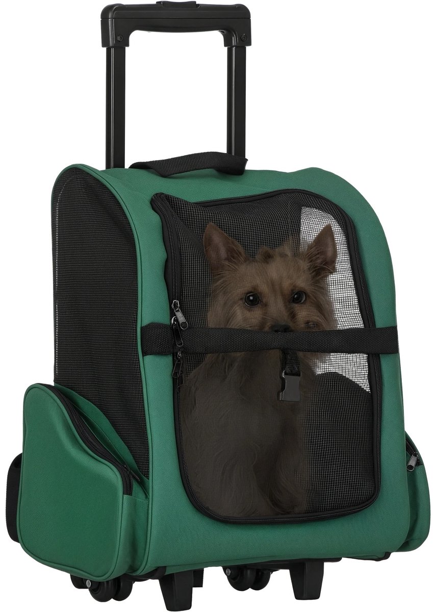 Chelsey-store - 2 in 1 Huisdierentrolley - Trolley met wielen als rugzak - Max 4 kg - Groen