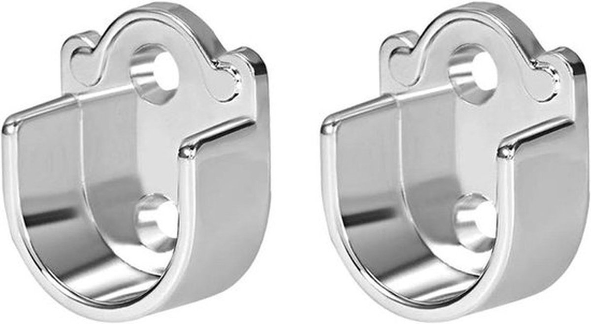 Garderobe Pole Beugel Set met 19mm U-vormige Douchegordijn Railhouder - Zinklegering Flens Staafhouder - End Ondersteunt - 2 Stuks