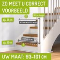 Afmetingen van een trap en een muur om de juiste breedte van een Bomi traphekje te bepalen.