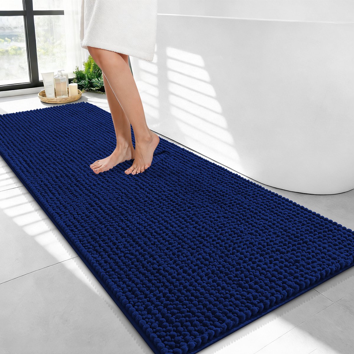 Olanly Badmat Antislip – Chenille Douchemat – Badmat Badkamer – Super Absorberend Deuropmat – Marineblauw – 61X120cm