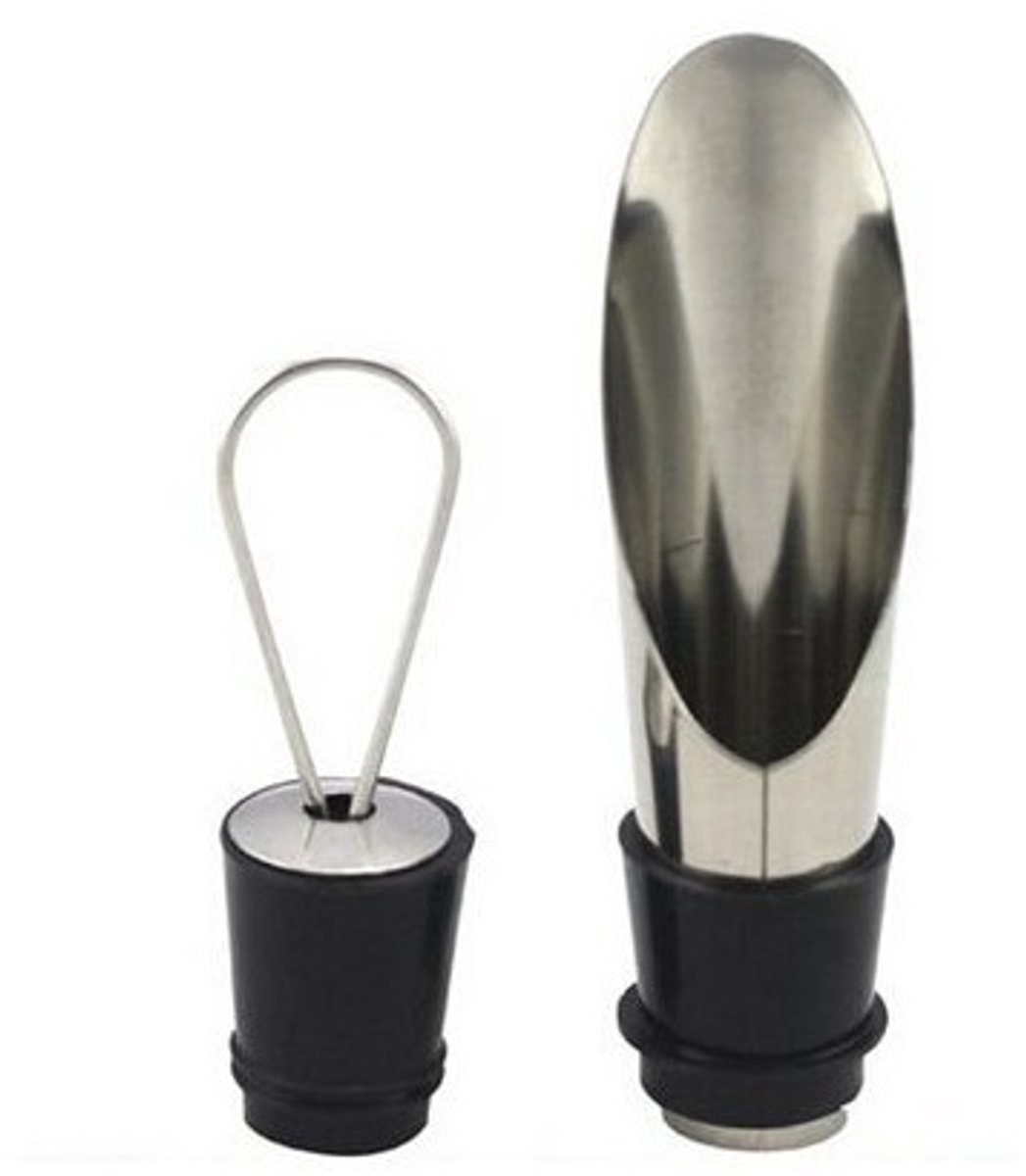 Go Go Gadget - Schenktuit - Flessenstop - Herbruikbaar - RVS - 1 set - Zilver/ Zwart