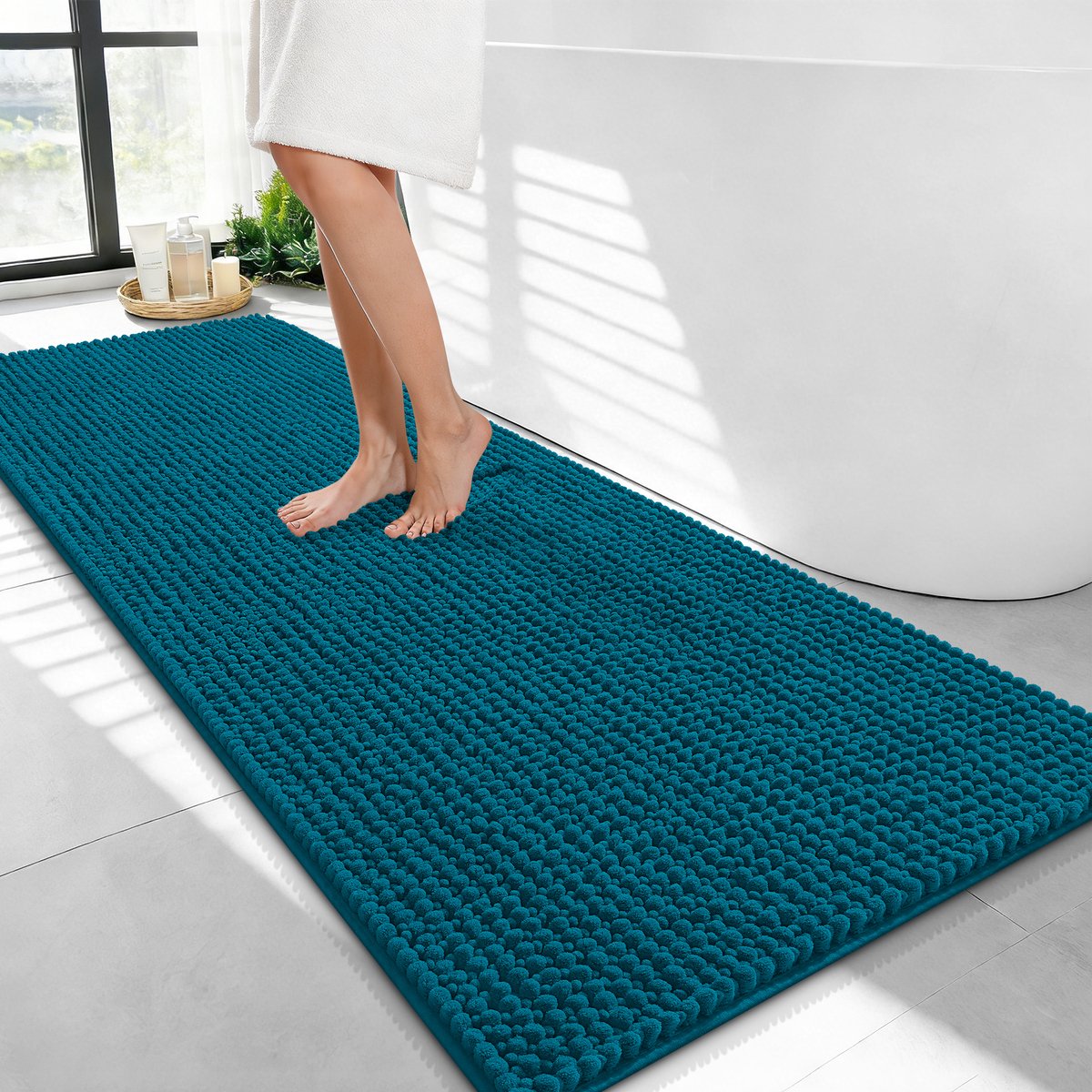 Olanly Badmat Antislip – Chenille Douchemat – Badmat Badkamer – Super Absorberend Deuropmat – Staalblauw – 61X120cm