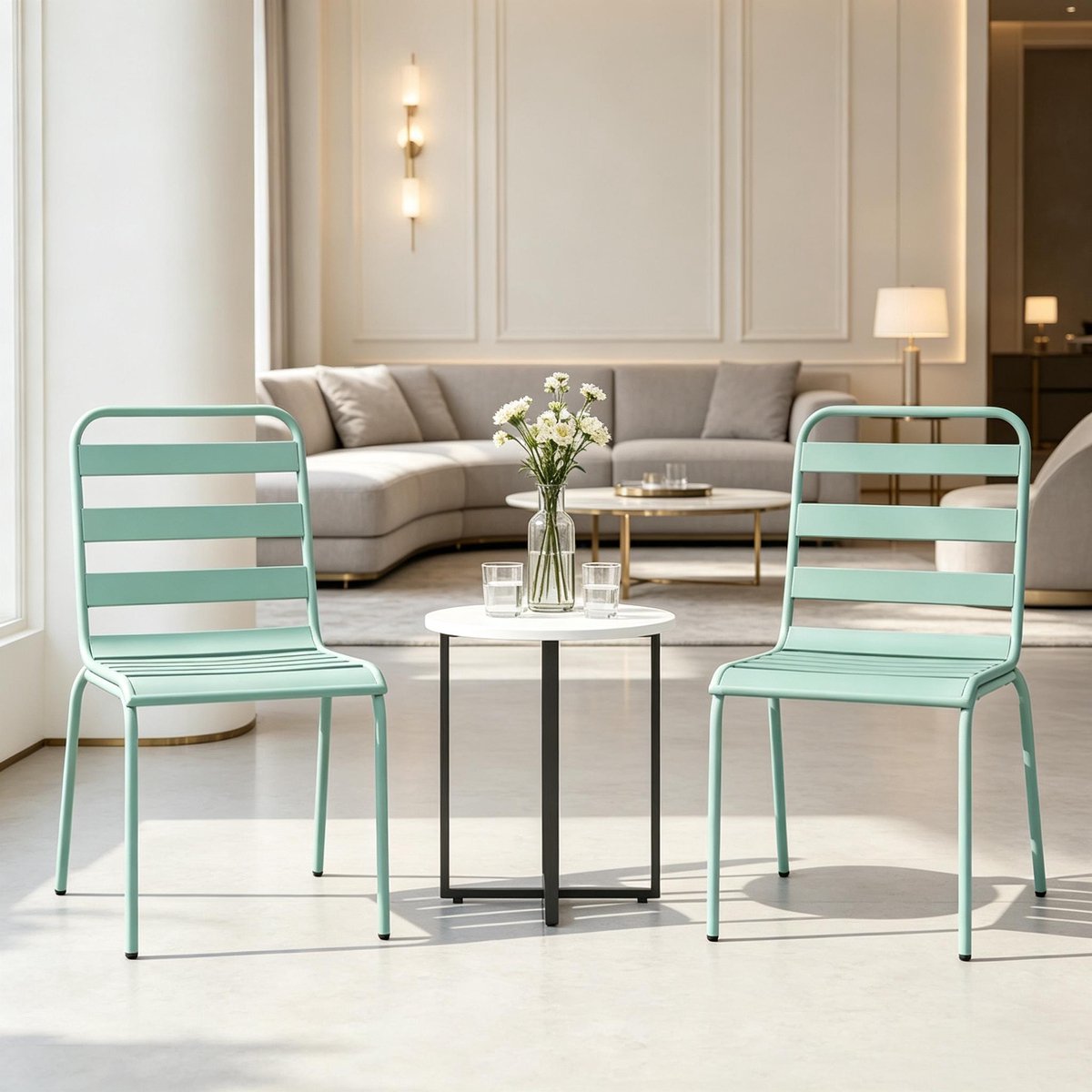 Clruro Tuinstoelen - 46x58x78 cm - 2 Stuks Stapelbaar - Weerbestendig - Staal - Groen