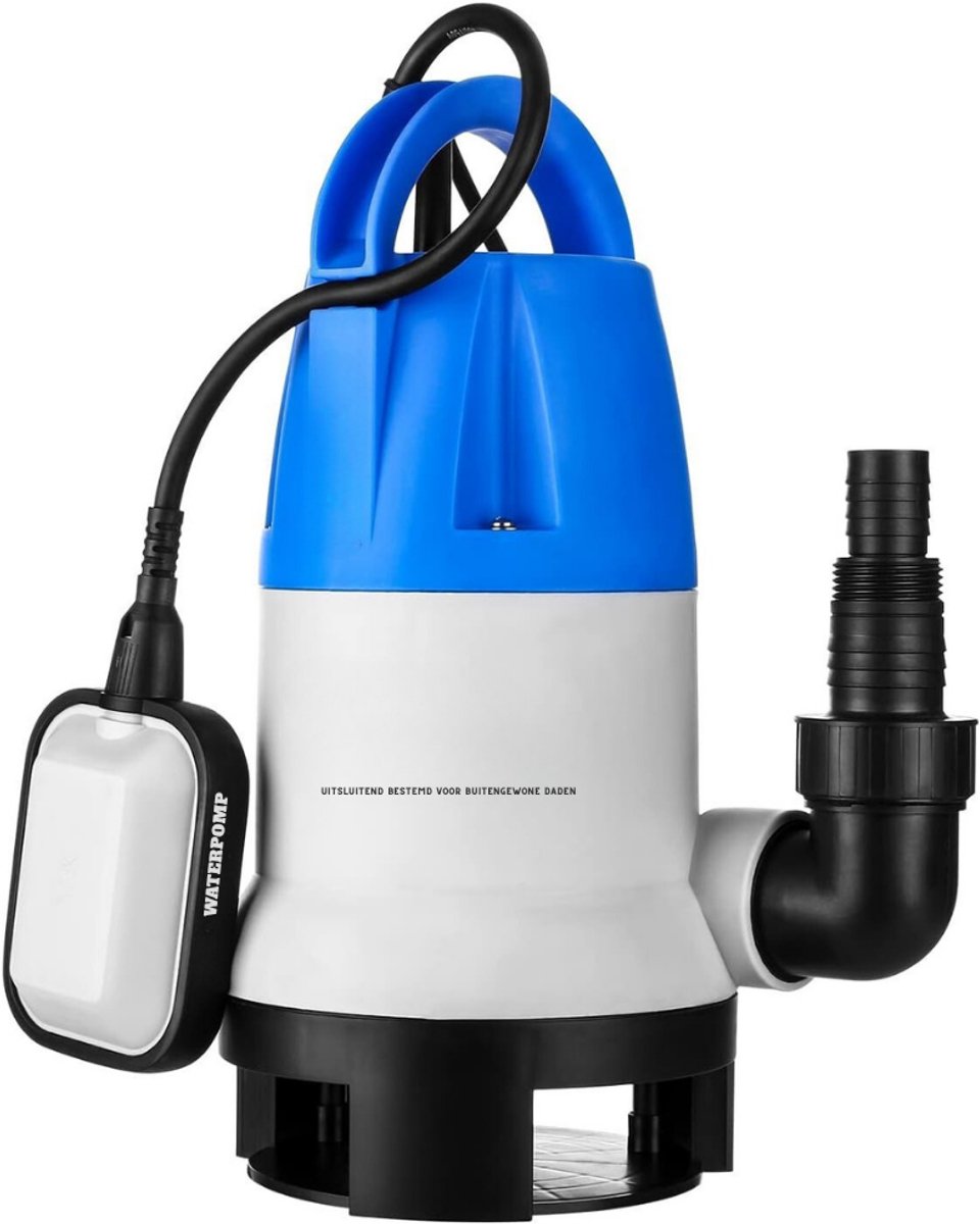 QUOVO® Dompelpomp Vuil Water en Schoon - Vlakzuigpomp 400W – Dweilpomp – Gemakkelijk en Praktisch – Waterpomp Elektrisch – Duurzaam en Professioneel – 8000L Per Uur - Blauw - 17cm x 16cm x 33cm