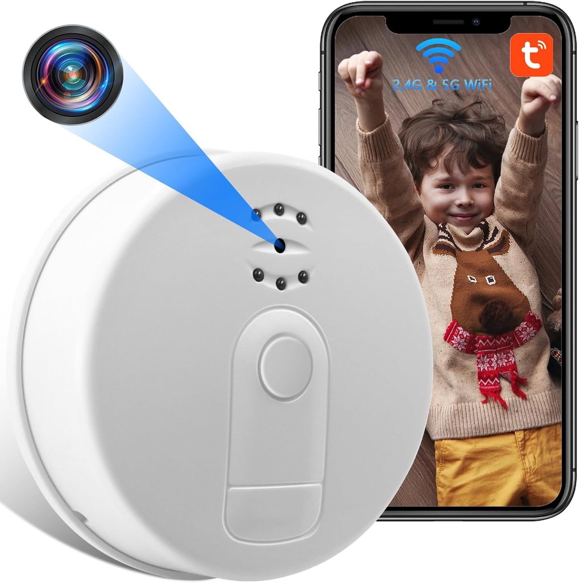 Verborgen camera - Wit - 1080p HD - Rookmelder met Wifi voor Thuis en Kantoor