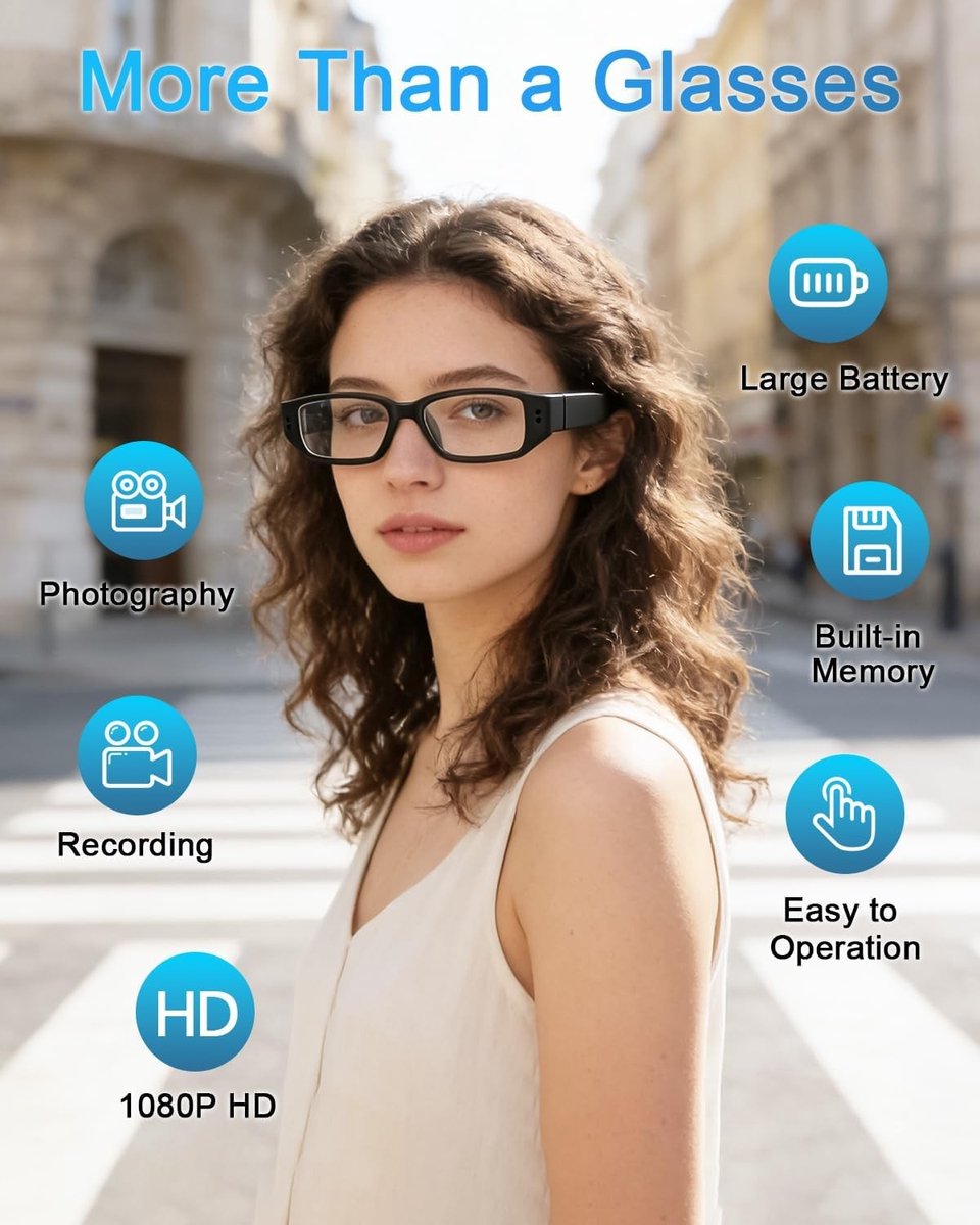 Verborgen camera - Zwart - 16 GB - Mini spionagebril met HD 1080p video - Voor handsfree opnames