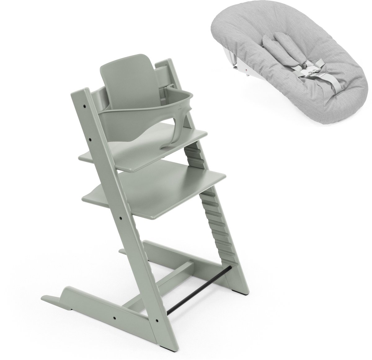 Stokke Tripp Trapp meegroeiende baby- en kinderstoel (Glacier Green) met Baby Set2 (Glacier Green) en Newborn Set (Grijs)