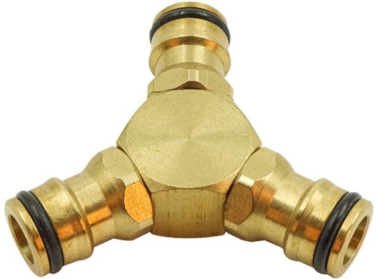 Slangsplitter Messing - 3-weg Snelkoppeling - Tuinslangaansluiting - Multifunctionele Slangverdeler - Lekbestendig - Binnendiameter 10 mm