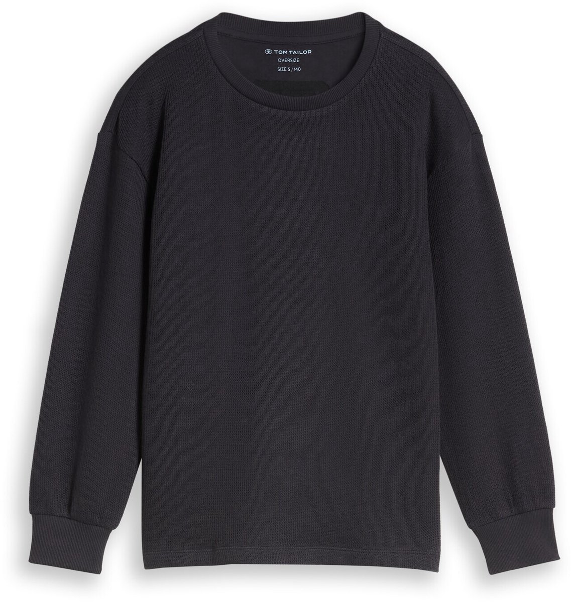 Tom Tailor - Oversized shirt met lange mouwen in gebreide look - Maat 164 - coal grey