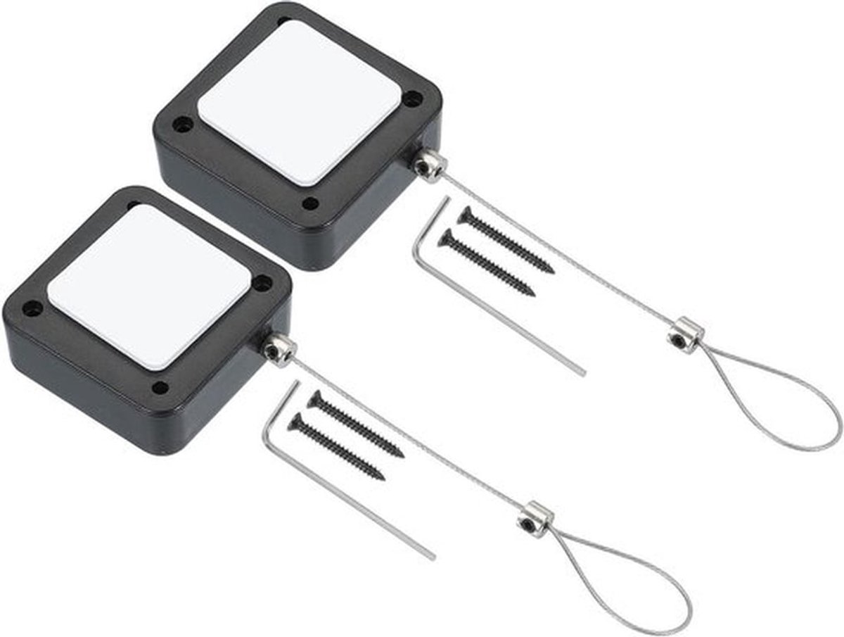 Retractabele afstandsbedieningstouw met dubbelzijdige lijm en schroef voor tv-afstandsbediening en gaming controller - zwart - beveiligingskabel, lanyard lock, 2-pack - geschikt voor tv en gaming controllers
