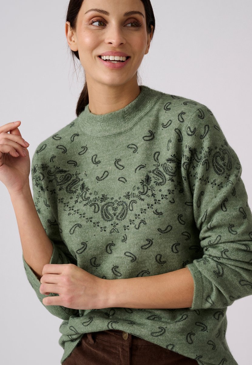Damart - Wollen trui met print - Dames - Groen - XL