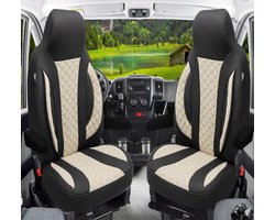 Premium Camper stoelhoezen voor Eura Mobil WPL410 in Zwart/Beige (2 losse stoelen)