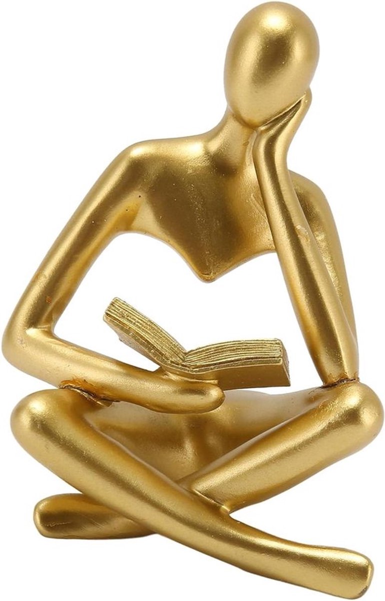 Abstract Denker Standbeeld voor Woonkamer Decoratie - Modern Design - Hars Figuur - Boekenplank Ornament - Goudkleurig - Huwelijksgeschenken - Kunstdecoratie