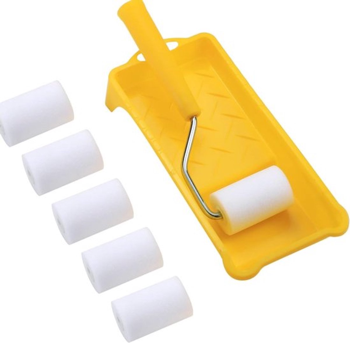 Mini Verfrollers Set - Kleine Rolletjes - Kleine Oppervlakken - Hoge Dichtheid Schuim - 6 Stuks - Geel Wit