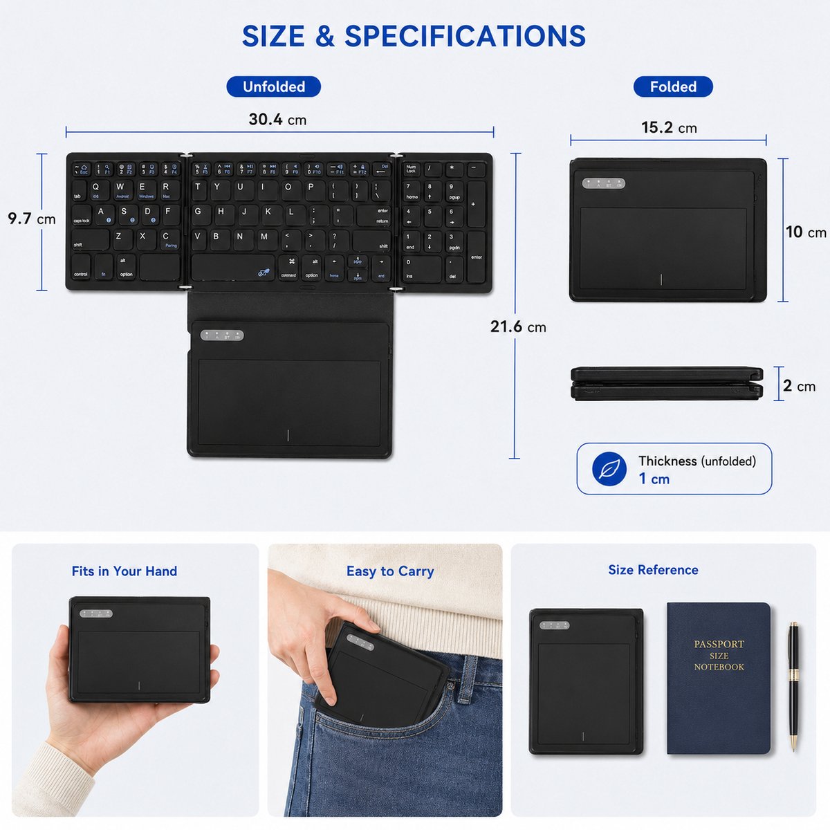 Opvouwbaar Toetsenbord - Bluetooth Keyboard - Met Touchpad - Stom - Lange Batterijduur - Voor Tablet Smartphone Laptop Pc Ios Android (zwart) — cadeau in Elektronica - foto 3