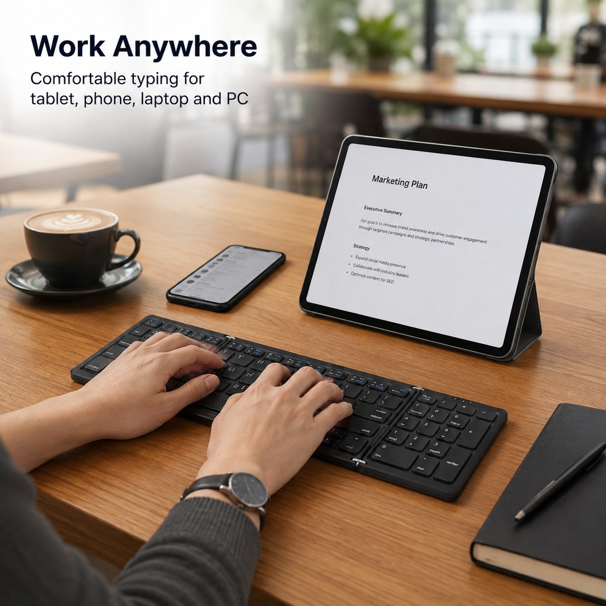 Opvouwbaar Toetsenbord - Bluetooth Keyboard - Stabiele Verbinding - Stom - Lange Batterijduur - Voor Tablet Smartphone Laptop Pc Ios Android (zwart) — cadeau in Elektronica - foto 7
