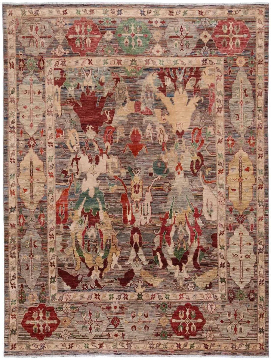 Elegante Afghaanse Art Deco Handgemaakte Vloerkleed
