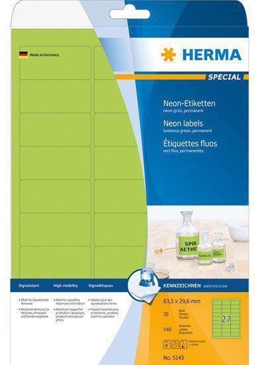 Stereotype Hick licht Huismerk Herma 5143 Laserprinter Etiket 63,5x29,6mm Fluor-Groen - 540  etiketten | bol.com