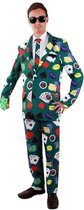 PartyXplosion - Casino Kostuum - Speelkaarten Poker Casino Gok - Man - Groen - Maat 58 - Carnavalskleding - Verkleedkleding