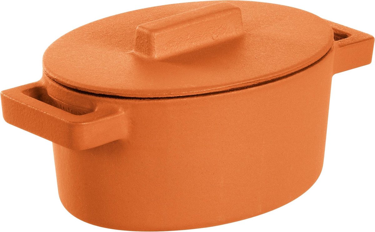 Sambonet - Gietijzer Braadpan Oranje - Ovaal - 13 cm x 10 cm incl deksel