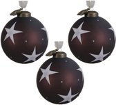 Glas Kerstballen Met Sterren (8,5cm) Box 3 Stuks White Brown