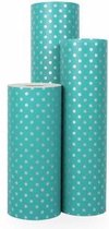 Cadeaupapier Zilveren stippen op Turquoise - Rol 50cm - 200m - 70gr | Winkelrol / Apparaatrol / Toonbankrol / Geschenkpapier / Kadopapier / Inpakpapier