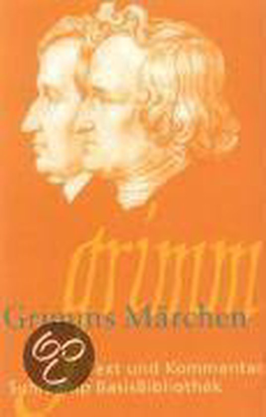Boek 'Grimms Märchen' met portretten van twee mannen en oranje achtergrond.