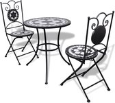 Bistrotafel met 2 stoelen 60 cm mozaïek zwart/wit (incl. Fleecedeken)