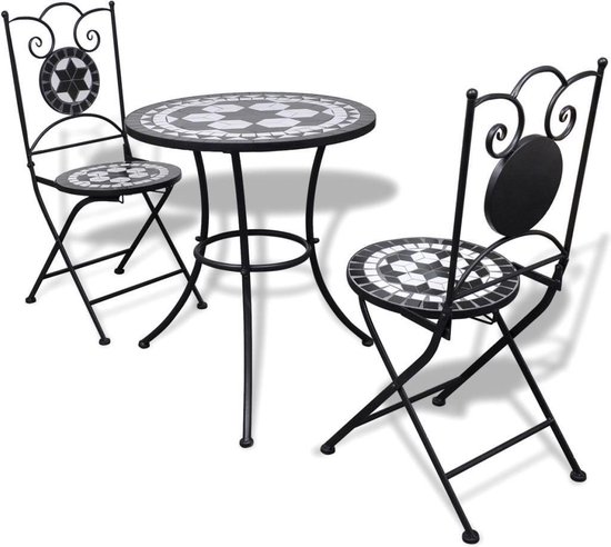 Bistrotafel met 2 stoelen 60 cm mozaïek zwart/wit (incl. Fleecedeken) |  bol.com