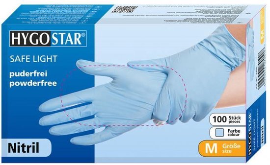 Hygostar Nitril wegwerp handschoenen blauw poedervrij maat M 100 stuks