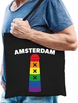Gaypride Amsterdammertje regenboog katoenen tas zwart -  lhbt accessoire