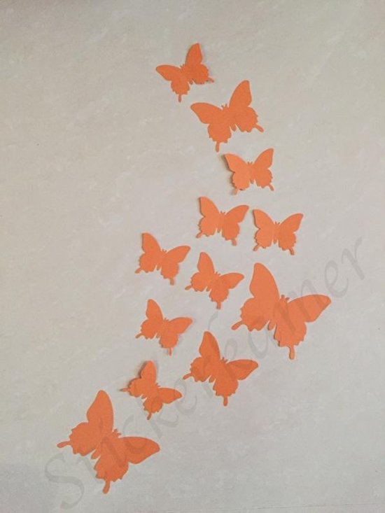 12 stuks 3D vlinders Oranje kleur / Vlinders Muursticker / Muurdecoratie Voor Kinderkamer / Babykamer / Slaapkamer - Vlinder Sticker Oranje