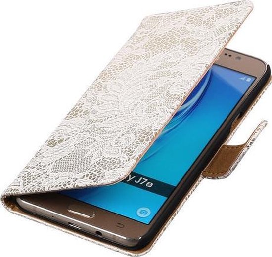 Wit Lace booktype cover hoesje voor Samsung Galaxy J7 2016