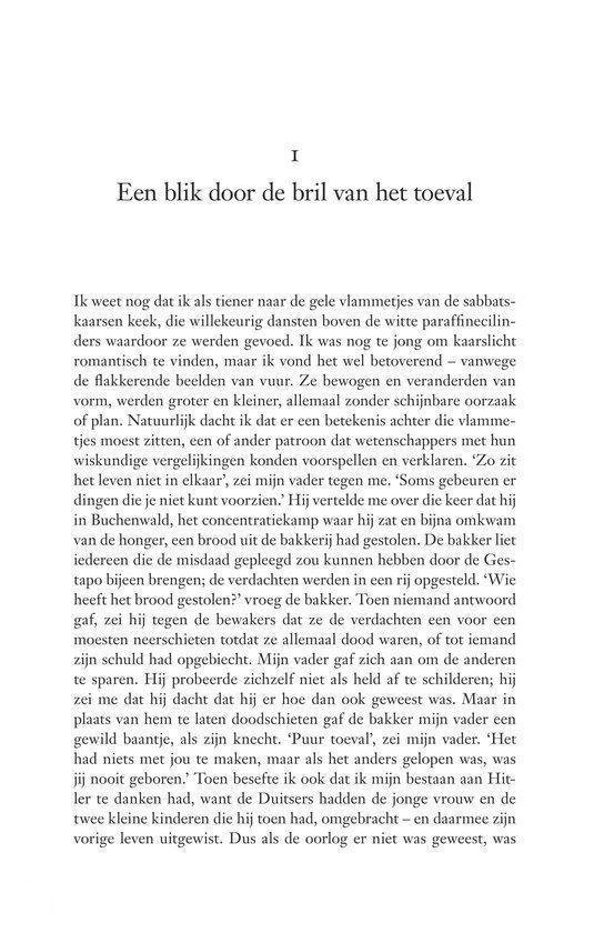 Boekpagina met de titel 'Een blik door de bril van het toeval' en een persoonlijk verhaal.