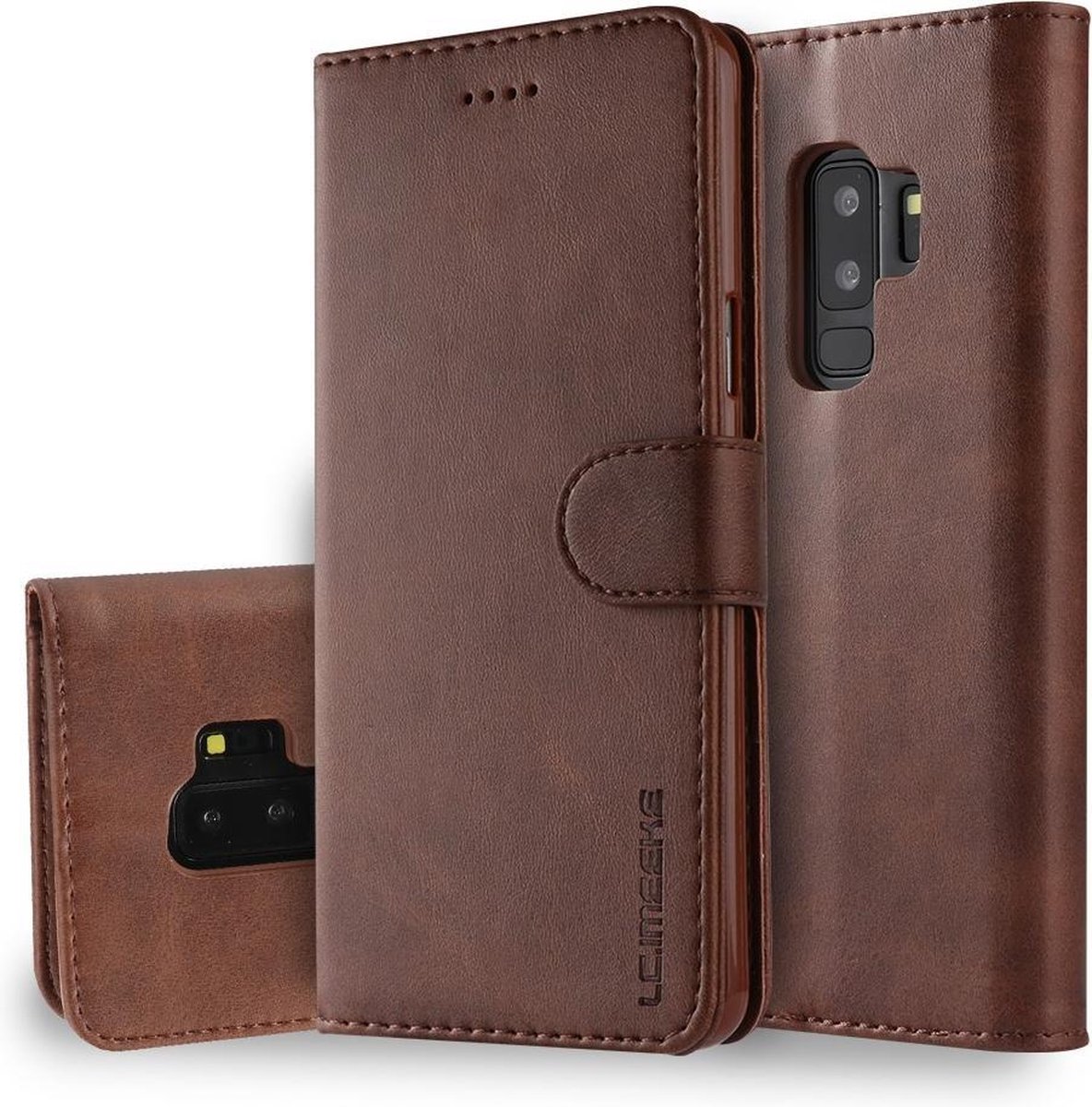 LC.IMEEKE Luxe Book Case - Geschikt voor Samsung Galaxy S9 Plus Hoesje - Donkerbruin