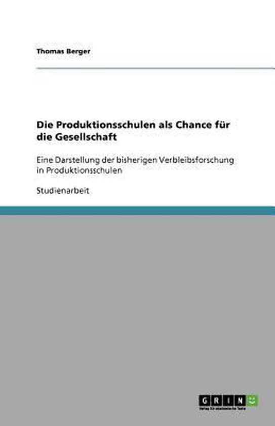 Die Produktionsschulen als Chance fur die Gesellschaft - cover