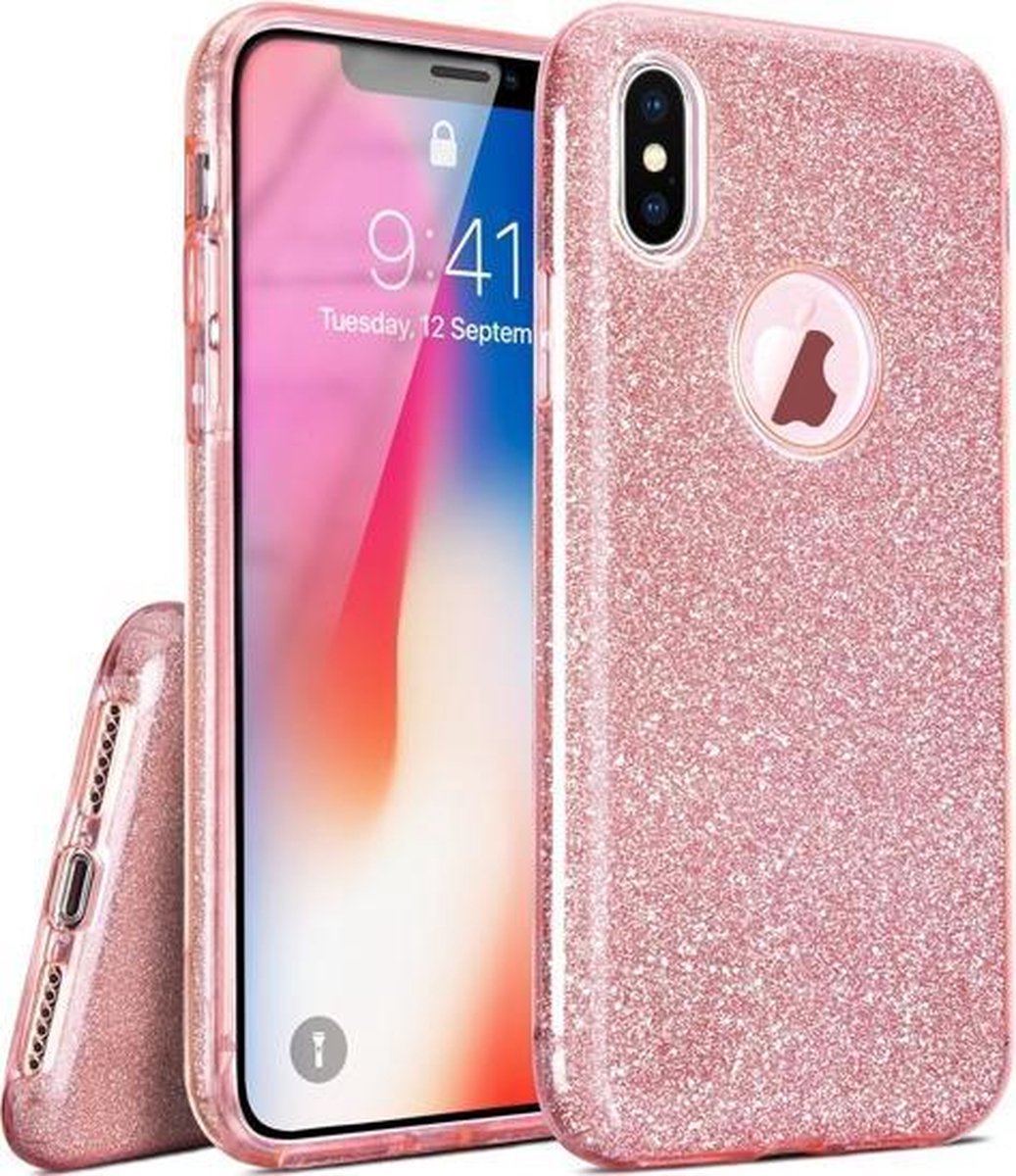 HB Hoesje Geschikt voor Apple iPhone XS Max - Roze - Glitter Back Cover