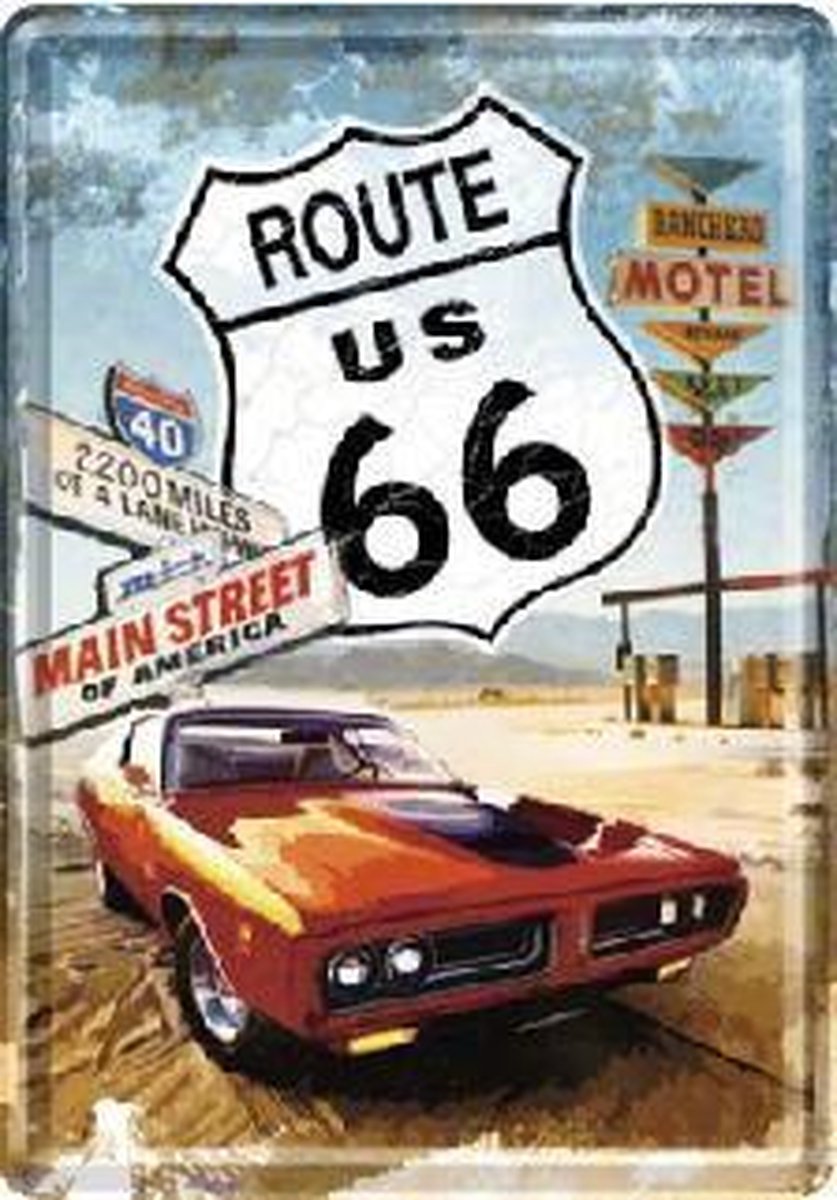 Route 66 Main Street Metalen Postcard 10 x 14 cm .
