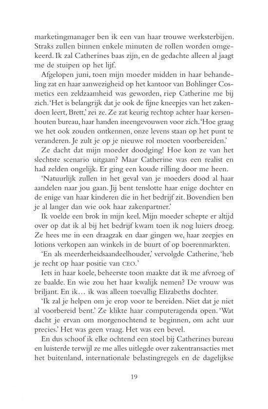 Pagina 19 uit een boek, met tekst over een vrouw in de zakenwereld.