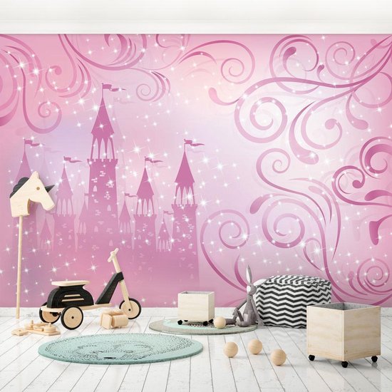 Fotobehang Prinsessen Kasteel XXL – kinderkamer – posterbehang - 368 x 254  cm – roze –... | bol.com