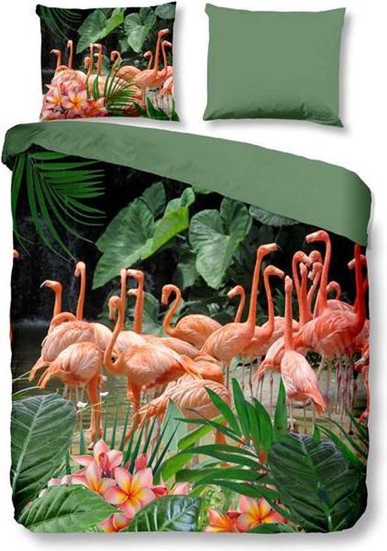 Snoozing Flamingo - Housse de couette - Twin - 240x200 / 220 cm + 2 taies d'oreiller 60x70 cm - Multicolore
