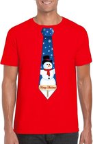 Rood kerst T-shirt voor heren - Sneeuwpoppen stropdas print M