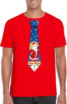 Foute Kerst t-shirt stropdas met kerstman print rood voor heren M