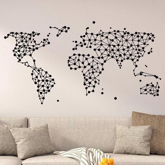 Muursticker wereldkaart, geometrisch, abstract, wereld, kaart, dots, 58 x... | bol.com