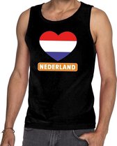Zwart Nederland hart in vlag singlet/ mouwloos shirt heren -  Koningsdag/voetbal kleding XL